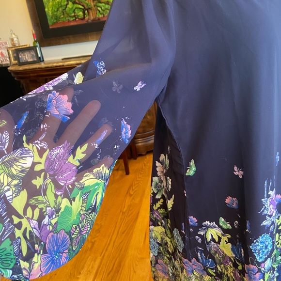 NWOT DJT Navy Chiffon Dress with Floral accents - Picture 4 of 7